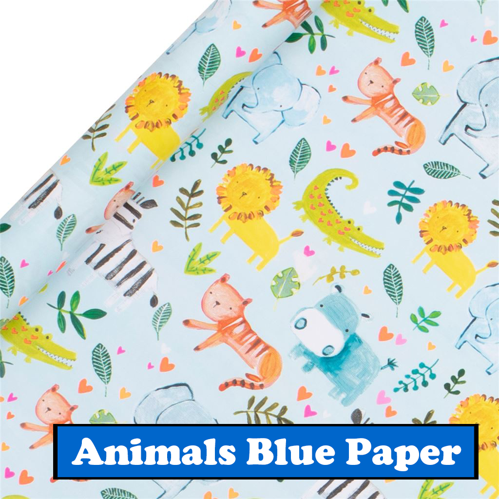 blue wrapping paper with animals